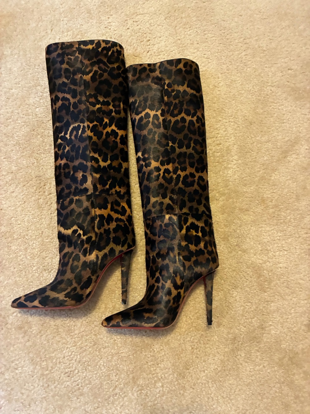 christian louboutin Leopard Print Over-the-Knee Stiletto Boots - Brown